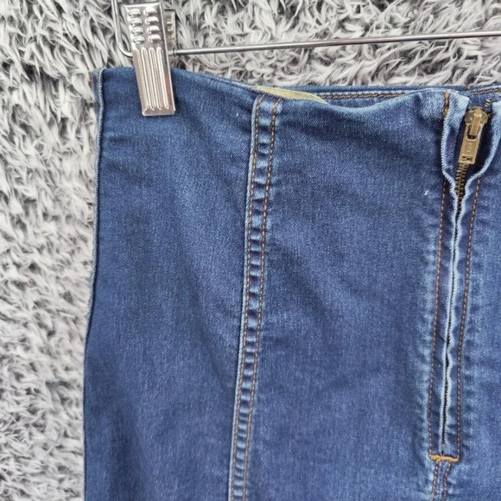 Free People Women Y2K Boho Indie Festival Minimal Denim Mini Skirt 8 Blue Seamed